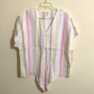 THREE DOTS Women's 100% Linen Striped Sleeveless Blouse Size L